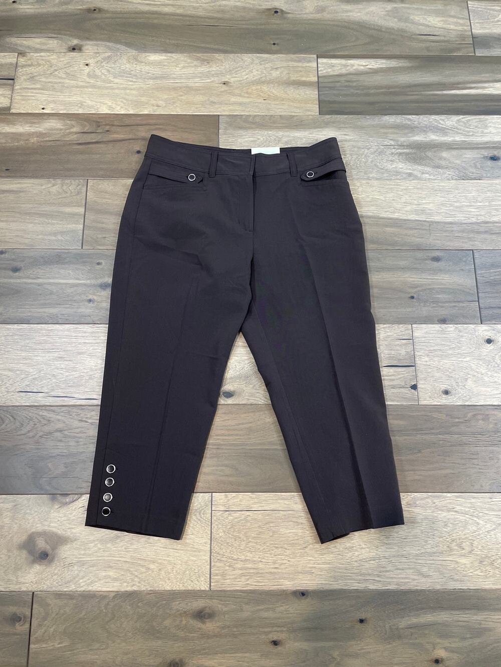 Dressbarn Cropped Pants 12 Brown Button Detail NWT